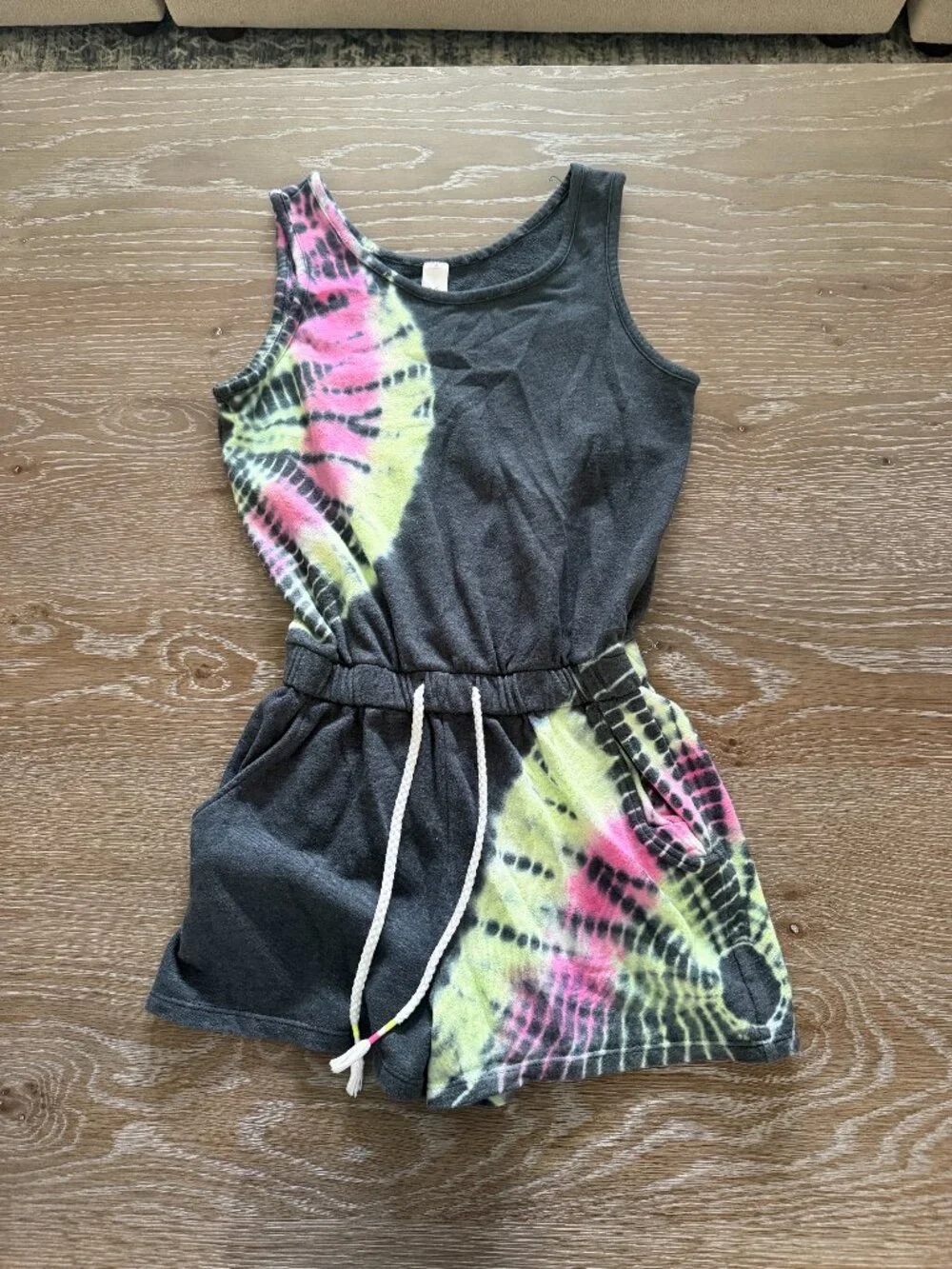 Girls Justice gray tie dyed sleeveless tank romper size 10